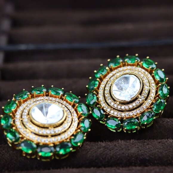 Royal Green Kundan Brass Earrings JP01